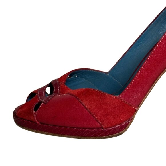 Marc Jacobs Red Leather & Suede Peep-Toe Pumps – Size 8.5 - Picture 5 of 16